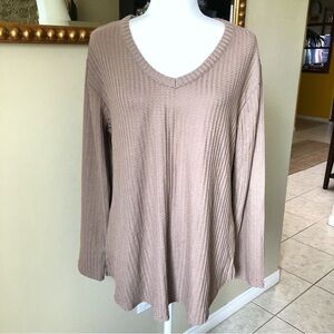 Chaser Tan Waffle Knit Long Sleeve Top XL